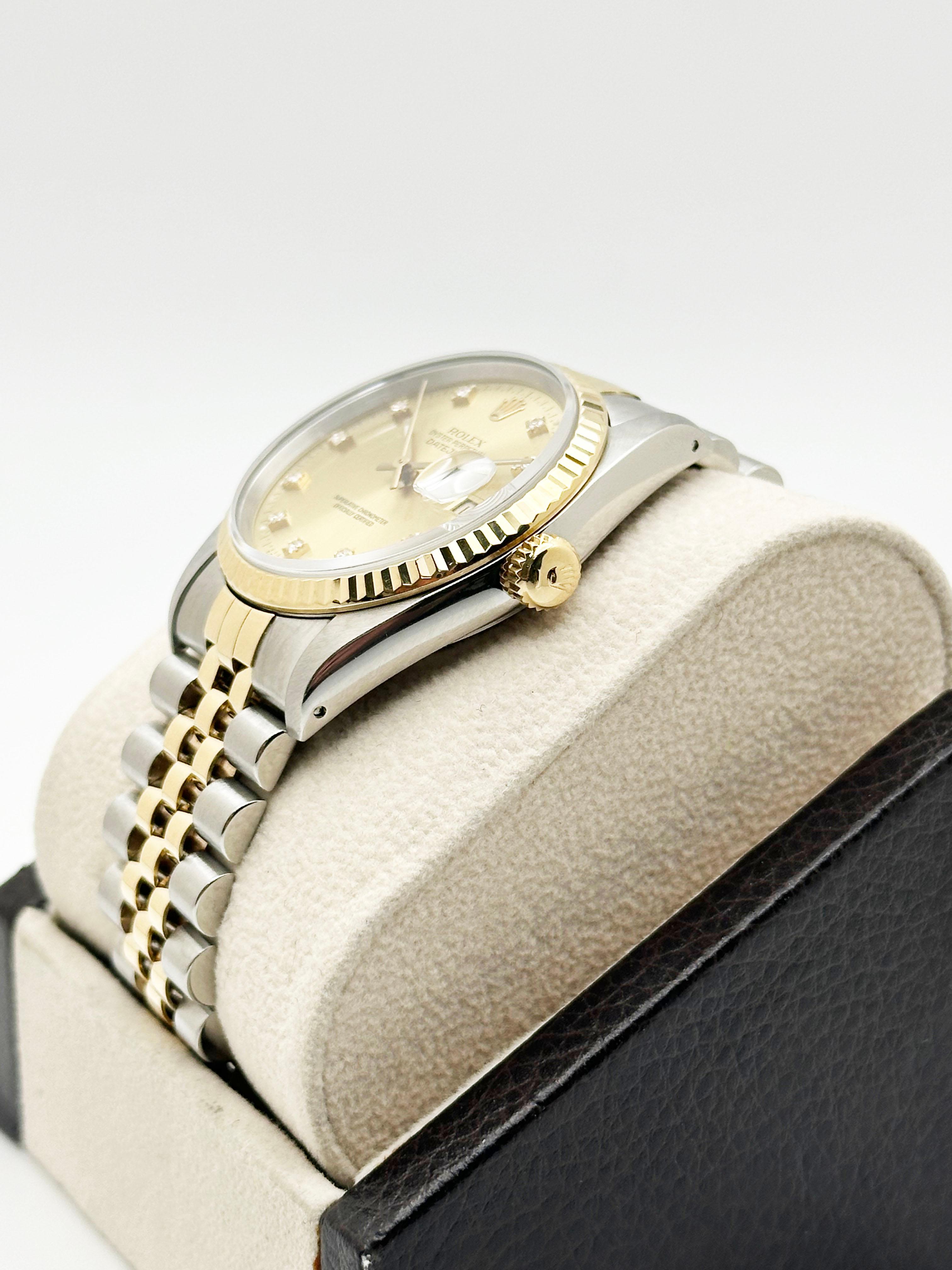 De los hombres Rolex Datejust 16233 36mm Champán Fábrica Esfera Diamante Acero Oro Amarillo 18K en venta