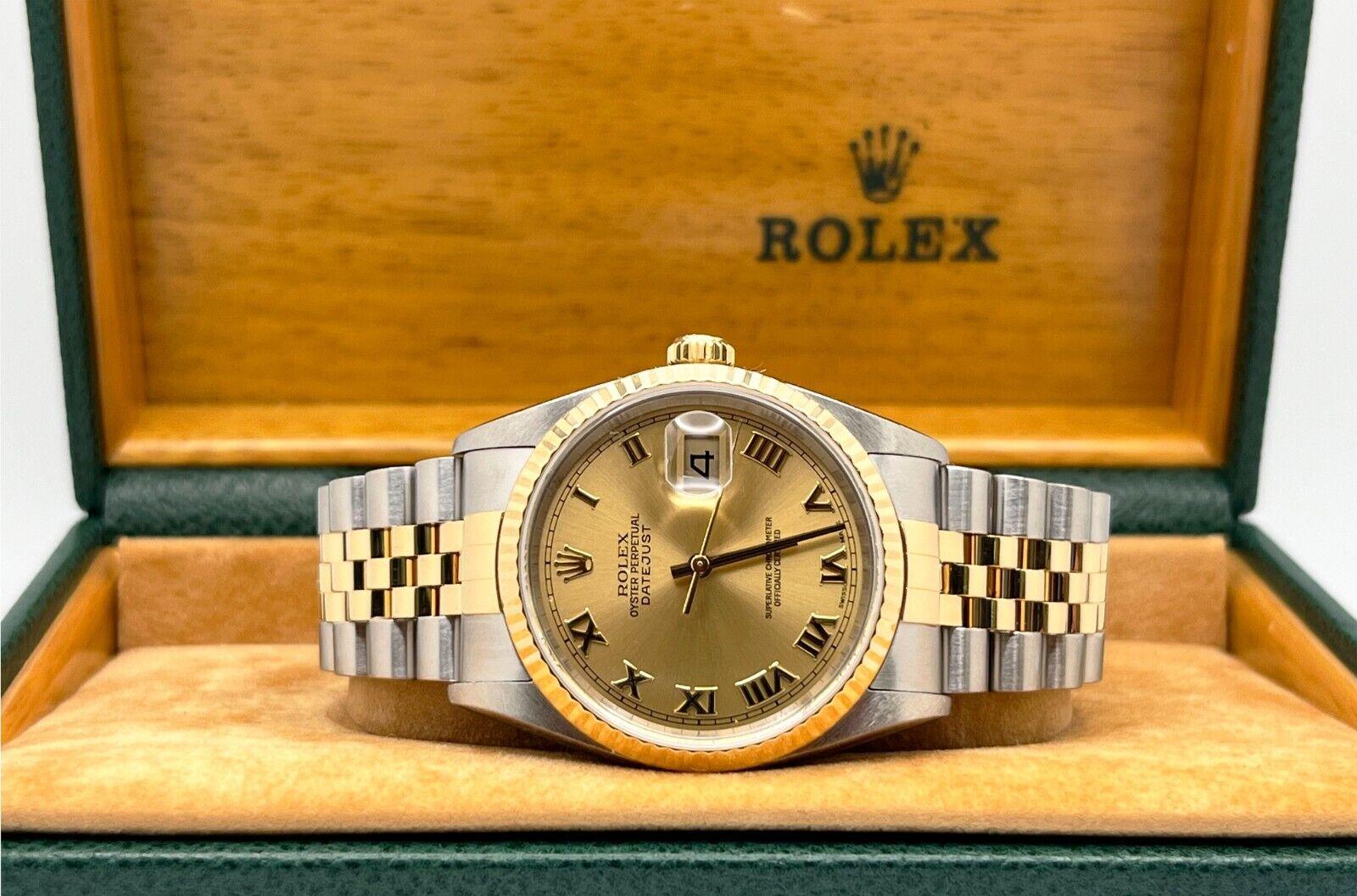 Rolex Datejust 16233 36mm Champagne Roman Dial 18K Gold Stainless Box Paper 2004 6