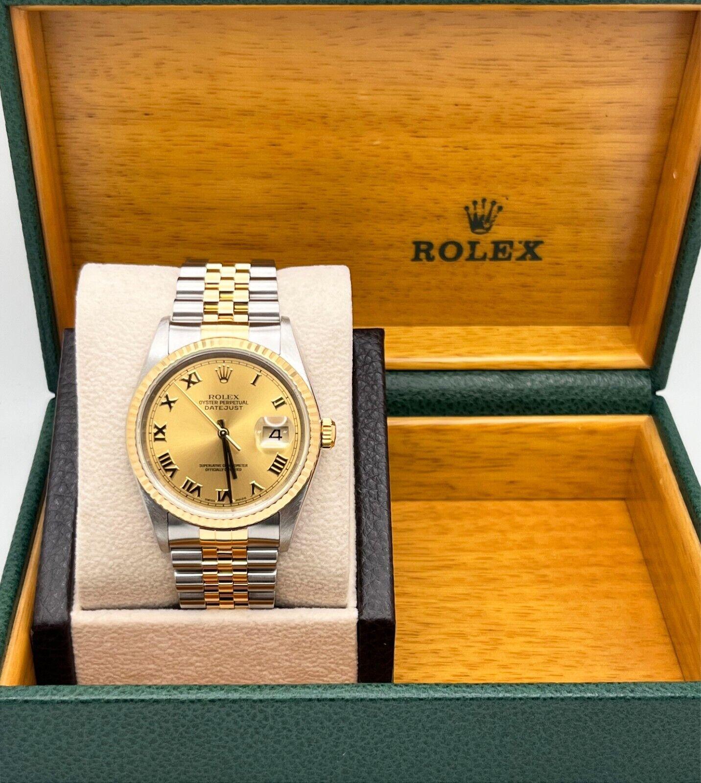 Rolex Datejust 16233 36mm Champagne Roman Dial 18K Gold Stainless Box Paper 2004 1