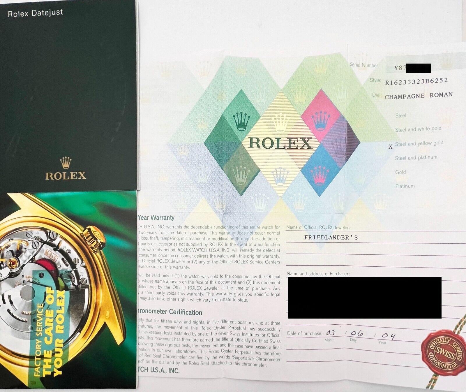 Rolex Datejust 16233 36mm Champagne Roman Dial 18K Gold Stainless Box Paper 2004 3