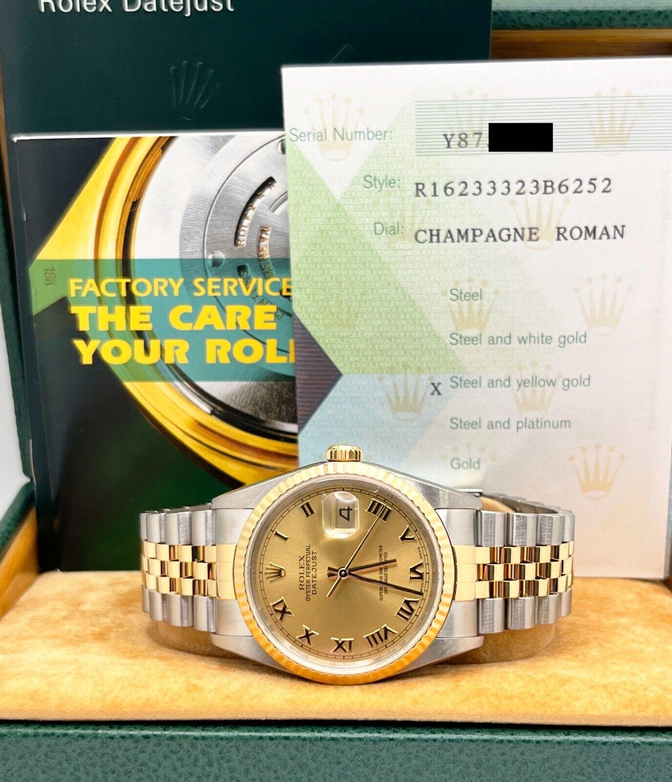 Rolex Datejust 16233 36mm Champagne Roman Dial 18K Gold Stainless Box Paper 2004 4