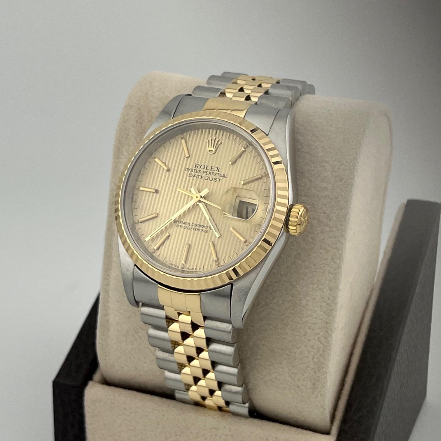 Rolex Datejust 16233 36mm Champagner Wandteppich Zifferblatt 18k Gold Edelstahl im Angebot 6