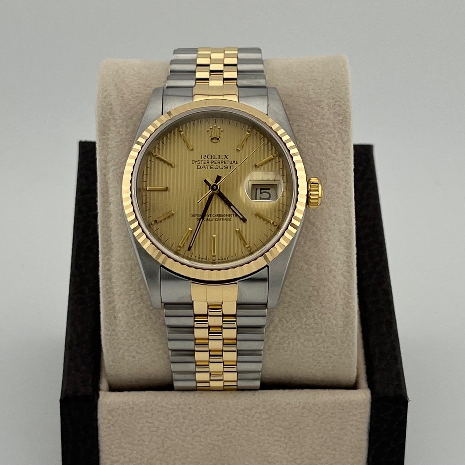Rolex Datejust 16233 36mm Champagner Wandteppich Zifferblatt 18k Gold Edelstahl im Angebot 7