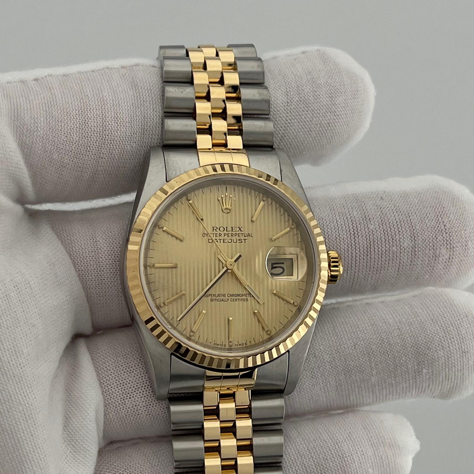 Rolex Datejust 16233 36mm Champagner Wandteppich Zifferblatt 18k Gold Edelstahl im Angebot 3