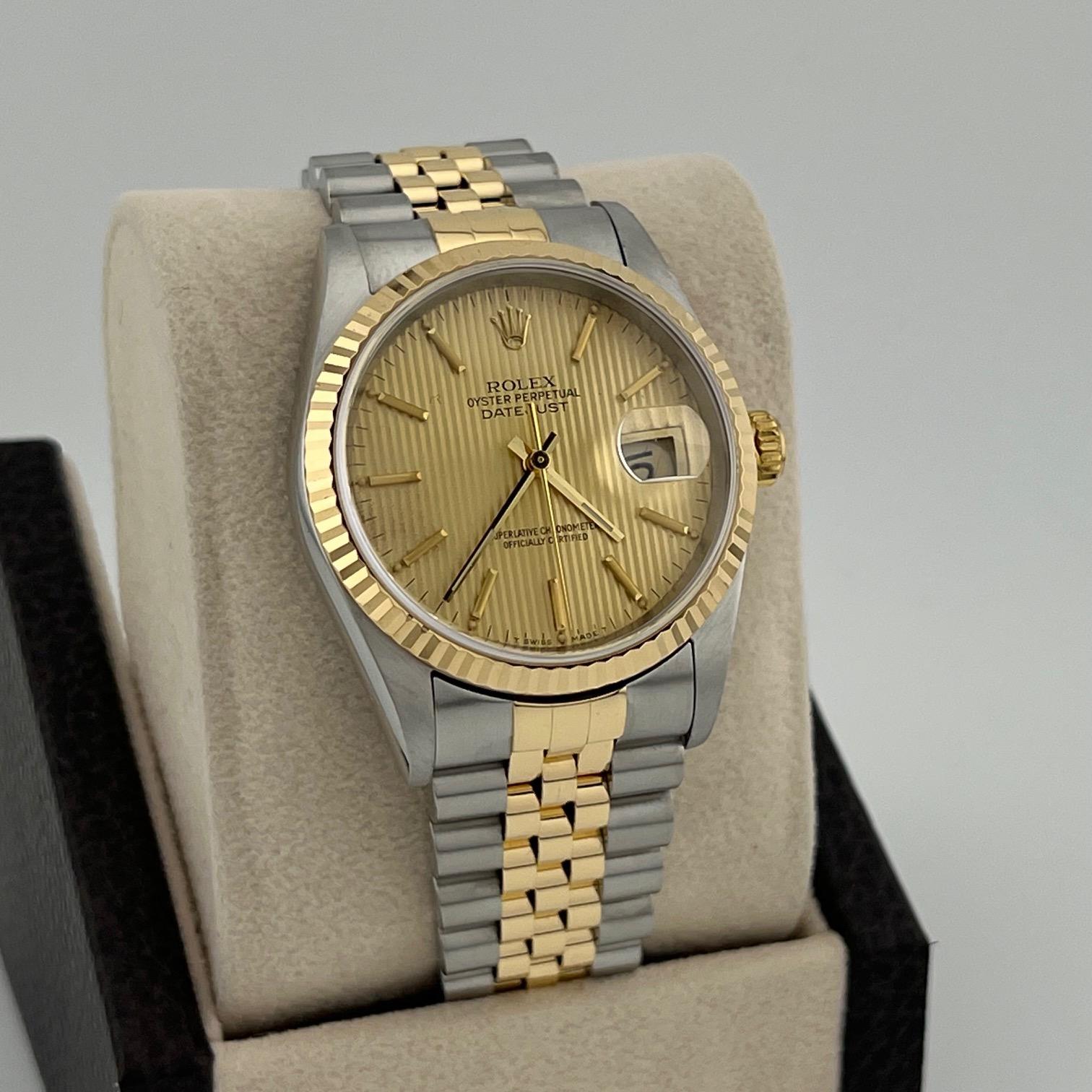Rolex Datejust 16233 36mm Champagner Wandteppich Zifferblatt 18k Gold Edelstahl im Angebot 4