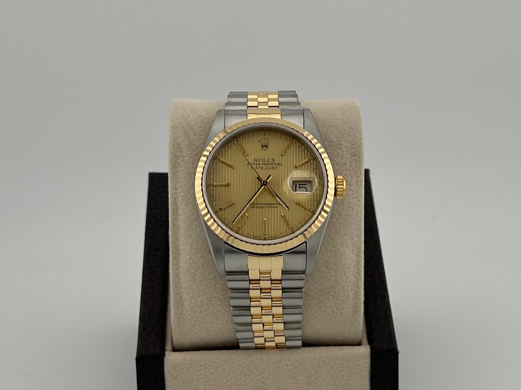 Rolex Datejust 16233 36mm Champagner Wandteppich Zifferblatt 18k Gold Edelstahl im Angebot 5