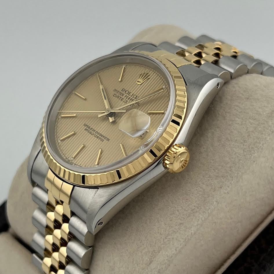 Rolex Datejust 16233 36mm Quadrante Arazzo Champagne Oro Giallo 18k Steele Giubileo in vendita 6
