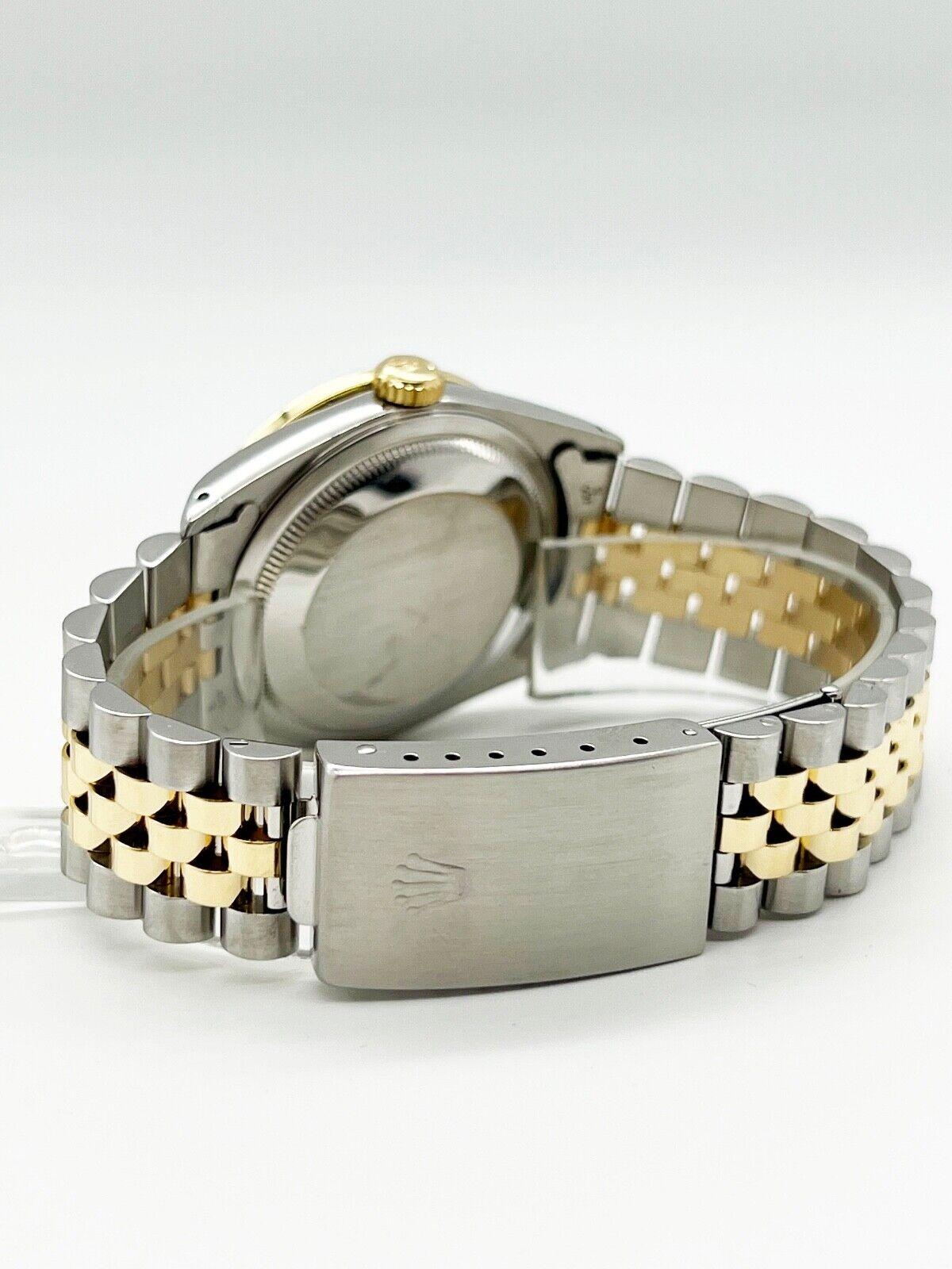 Rolex Datejust 16233 36mm Diamond Bezel Black Roman Dial 18K Yellow Gold Steel In Excellent Condition In San Diego, CA