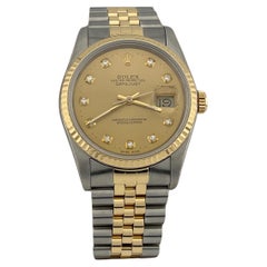 Rolex Datejust 16233 36mm Fábrica Champagne Diamond Dial 18k Oro Acero Rolex Datejust 16233 36mm Fábrica Champagne Diamond Dial 18k Oro Acero