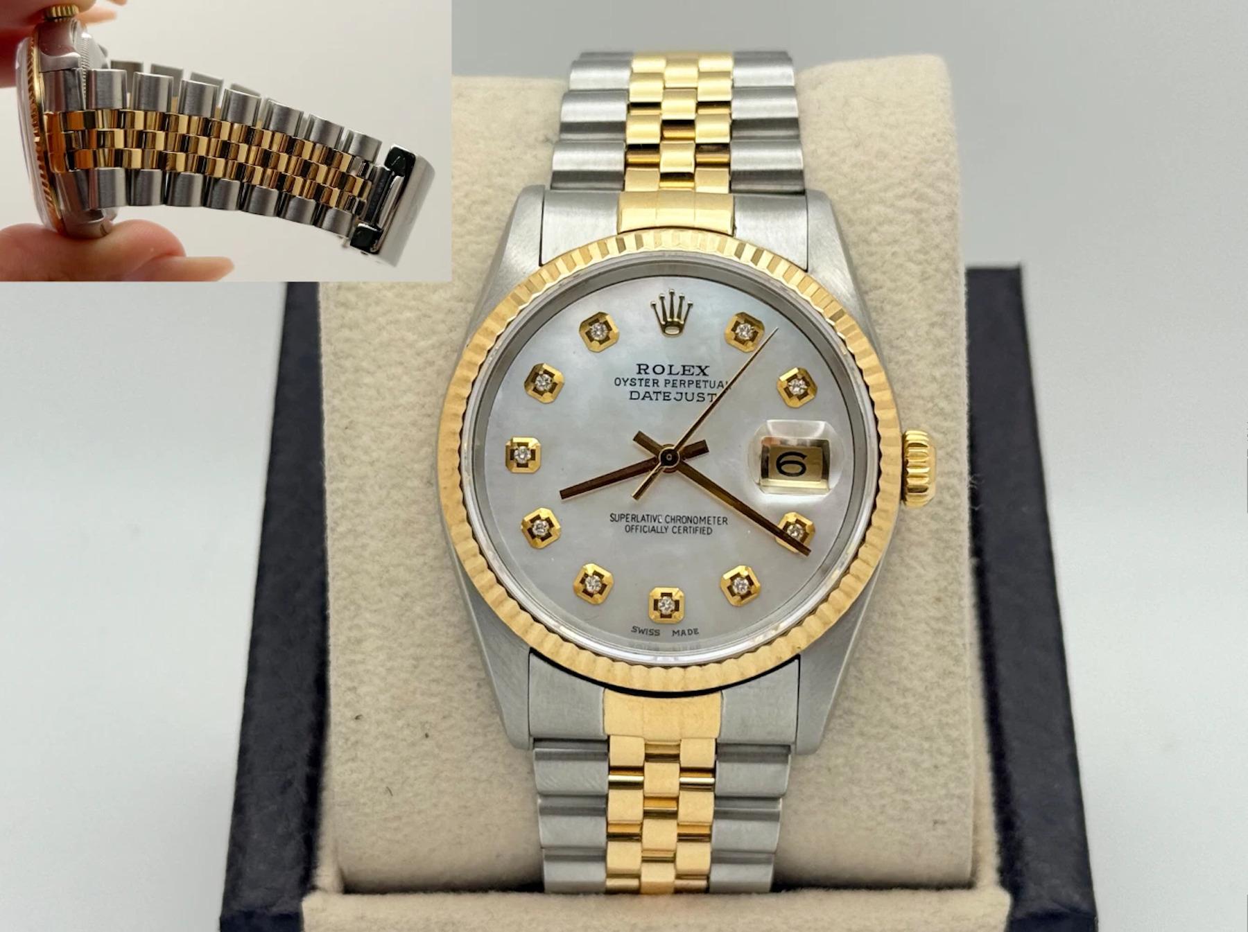 Rolex Datejust 16233 36mm Mother Of Pearl Diamond Dial 18K Gold Stainless Steel For Sale 5