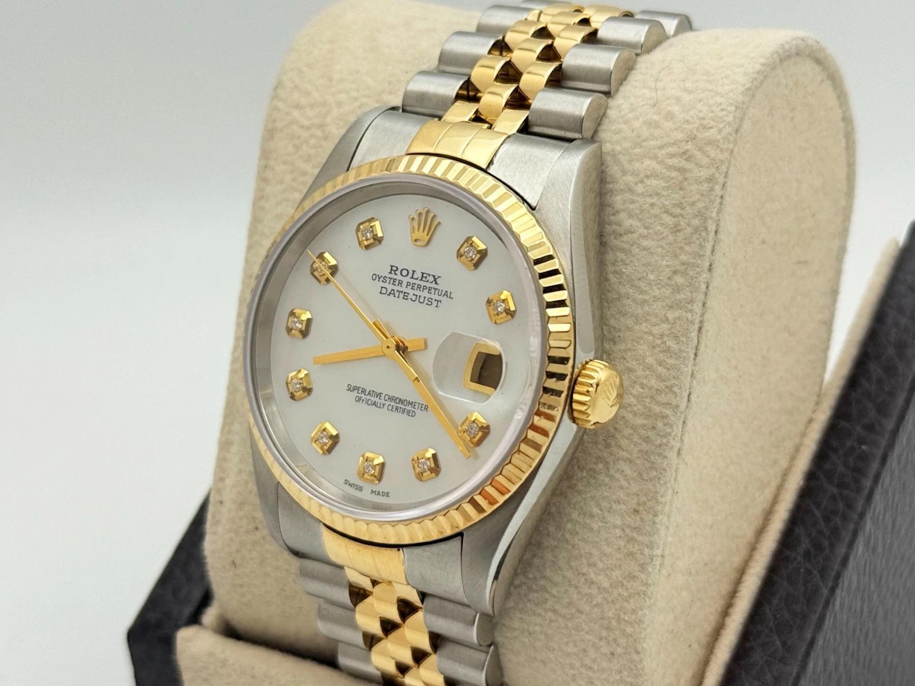 Rolex Datejust 16233 36mm Mother Of Pearl Diamond Dial 18K Gold Stainless Steel For Sale 1