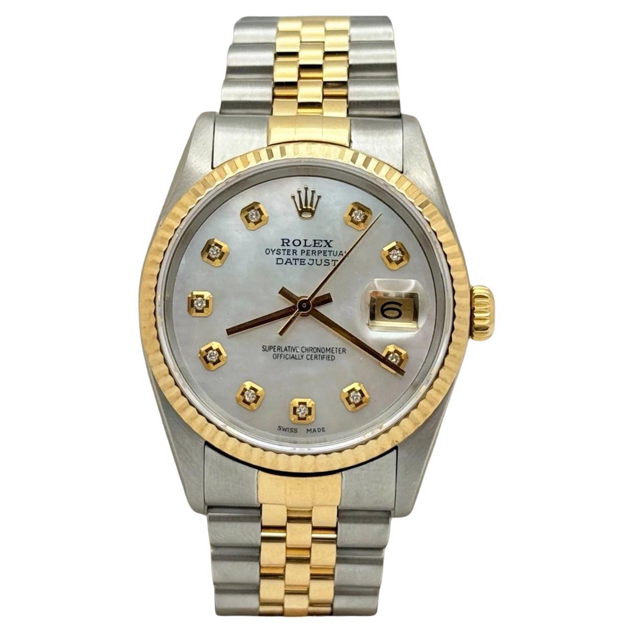 Rolex Datejust 16233 36mm Mother Of Pearl Diamond Dial 18K Gold Stainless Steel For Sale