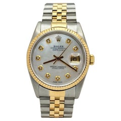 Rolex Datejust 16233 36mm Mother Of Pearl Diamond Dial 18K Gold Stainless Steel