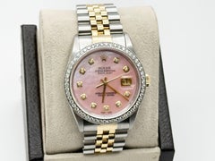 Rolex Datejust 16233 36mm Pink MOP Diamond Dial 18K Yellow Gold Steel Jubilee