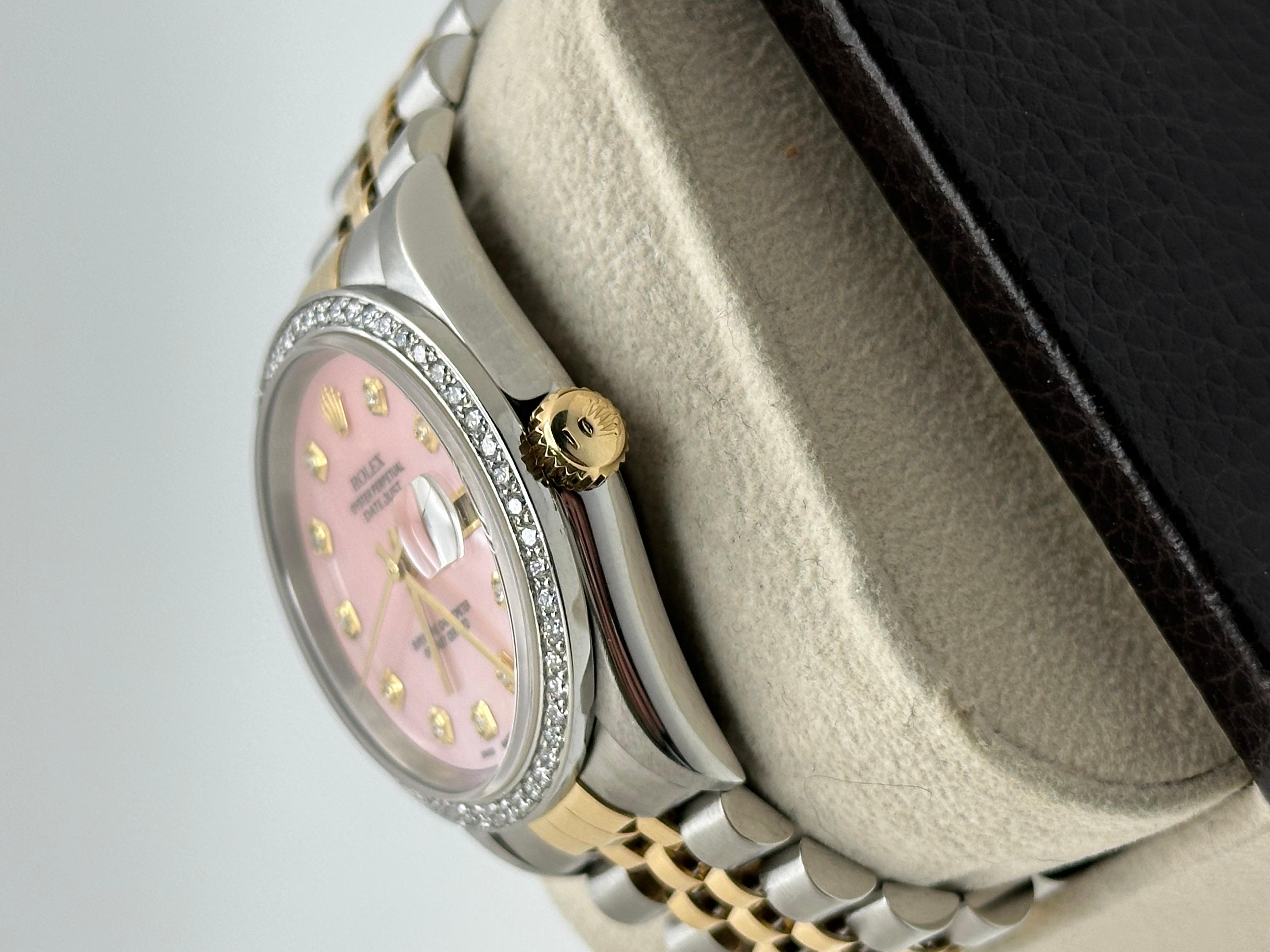Rolex Datejust 16233 36mm Pink MOP Diamond Quadrante Oro Giallo 18K Steele Jubilee in vendita 1