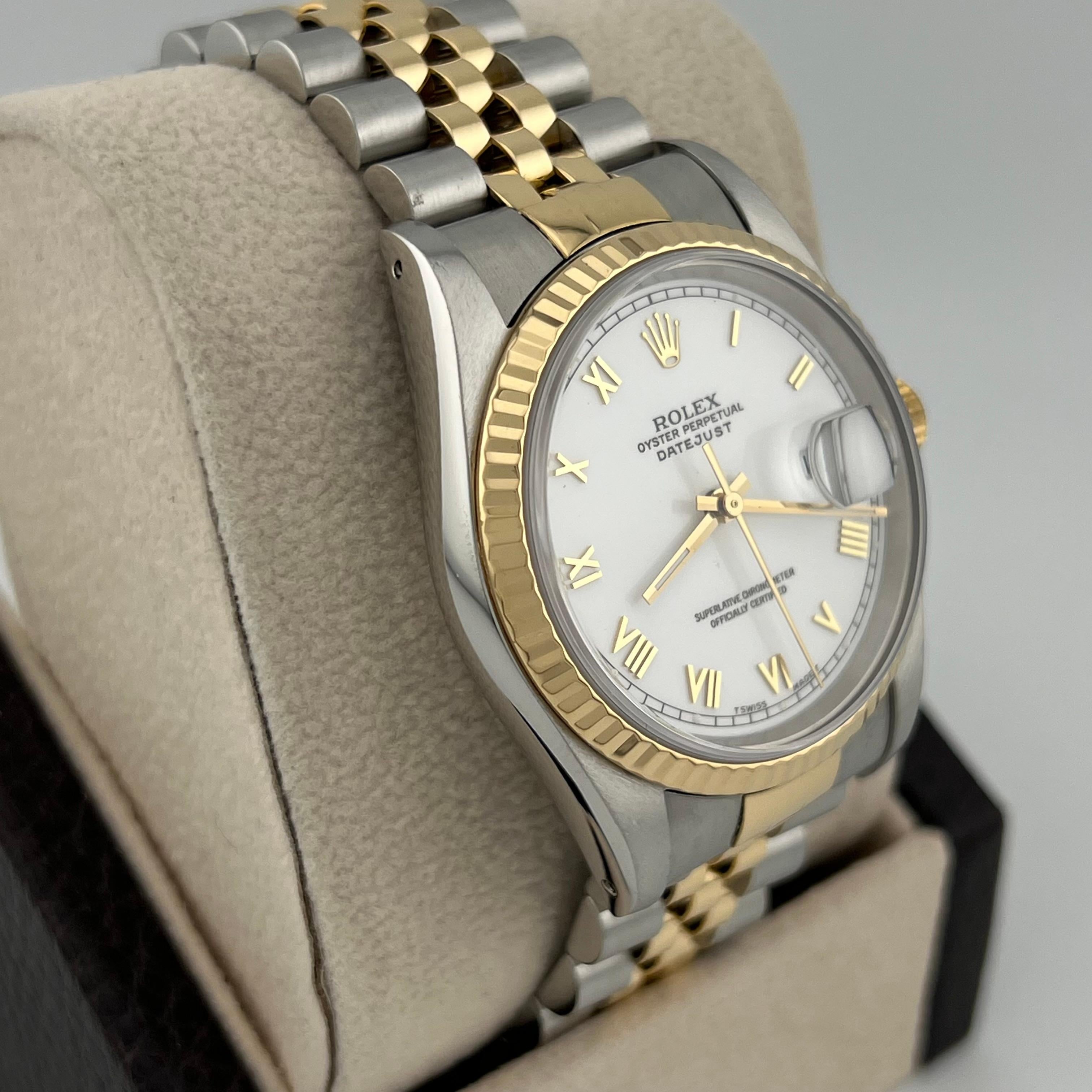 Men's Rolex Datejust 16233 36mm White Roman Dial 18K Yellow Gold Stainless Steel