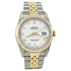 Rolex Datejust 16233 36mm White Roman Dial 18K Yellow Gold Stainless Steel