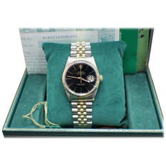 Vintage Rolex Datejust 16233 Black Dial 18K Yellow Gold & Stainless Steel Box & Papers