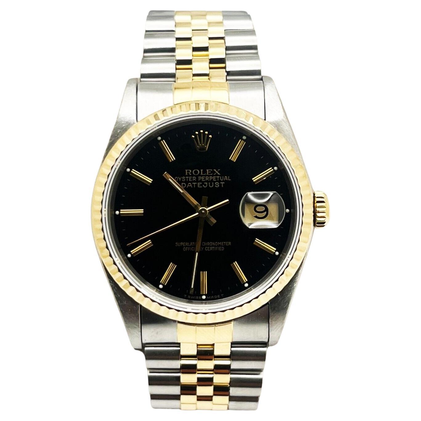 Rolex Datejust 16233 Schwarzes Zifferblatt 18K Gelbgold Edelstahl im Angebot