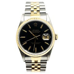 Retro Rolex Datejust 16233 Black Dial 18K Yellow Gold Stainless Steel