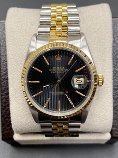 Rolex Datejust 16233 Black Dial 18 Karat Yellow Gold Steel Box Service Paper