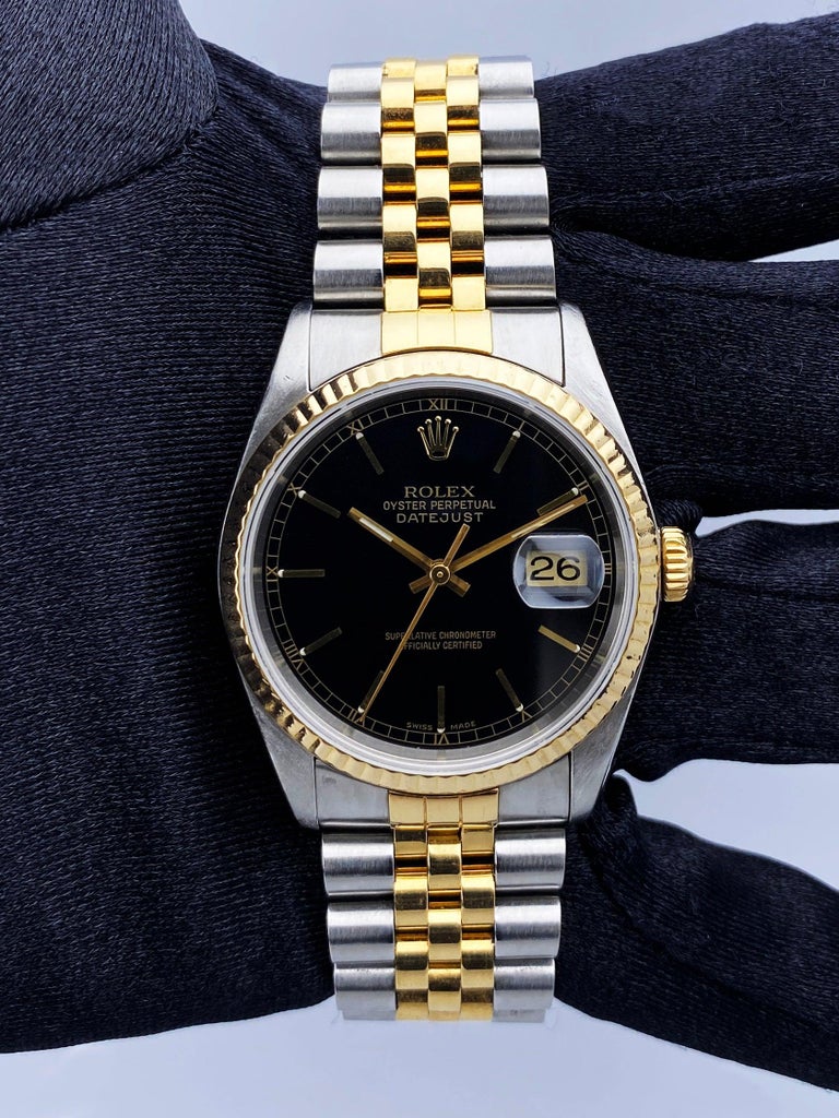 Rolex Datejust 16233 Black Dial Mens Watch Box Papers For Sale at 1stDibs