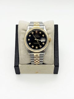 Rolex Datejust 16233 36mm Black Diamond Dial 18K Yellow Gold Stainless Steel
