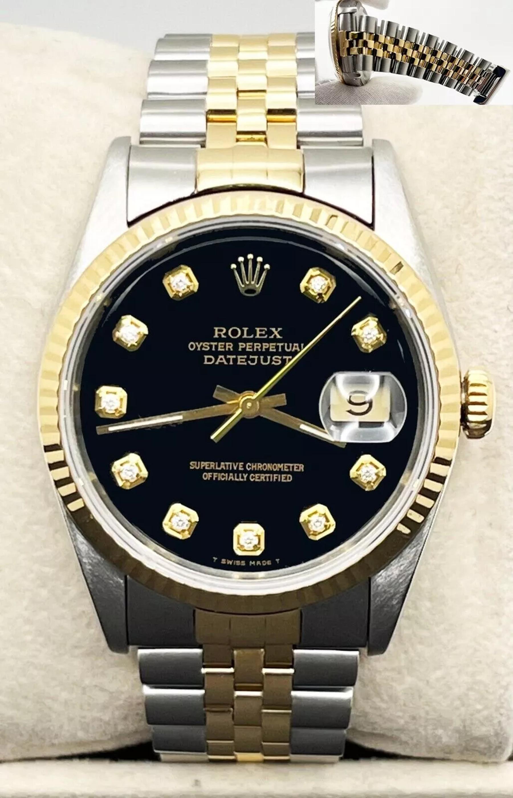 Rolex Datejust 16233 Black Diamond Dial 18K Yellow Gold Stainless Steel 2