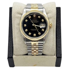 Antique Rolex Datejust 16233 Black Diamond Dial 18K Yellow Gold Stainless Steel