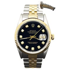 Rolex Datejust 16233 Black Diamond Dial 18K Yellow Gold Stainless Steel