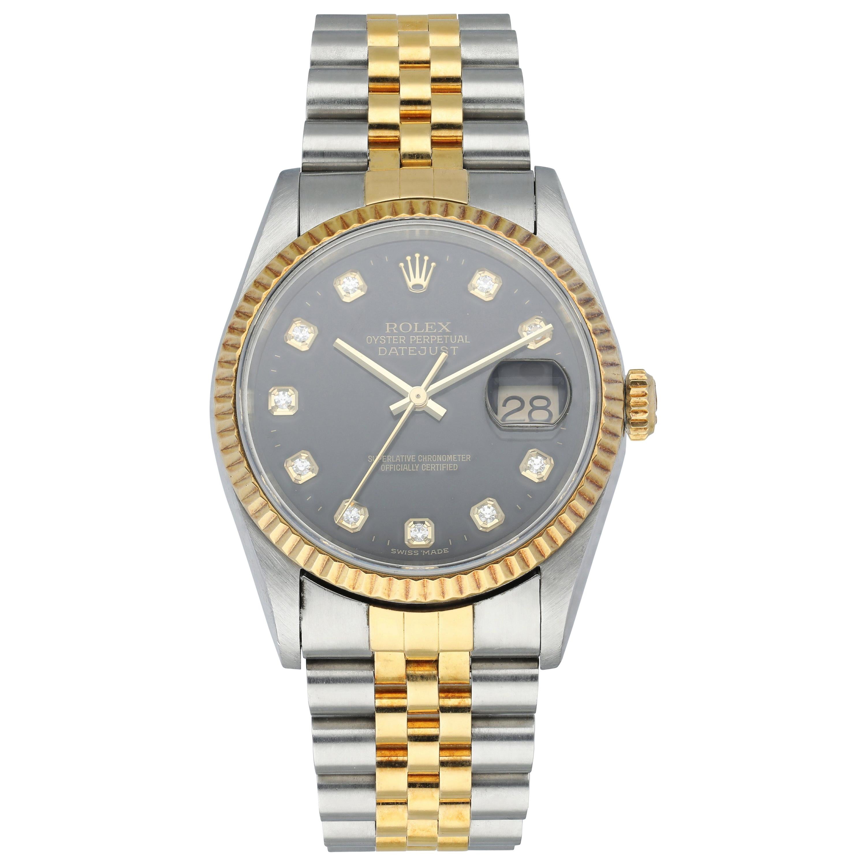 Rolex Datejust 16233 Black Diamond Dial Men's Watch For Sale