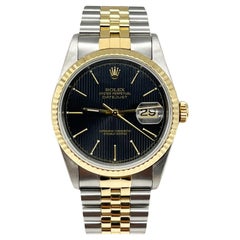 Rolex Datejust 16233 Black Tapestry Dial 18K Yellow Gold Stainless Box Paper