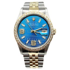 Rolex Datejust 16233, cadran bleu, lunette diamantée, or jaune 18 carats et acier inoxydable