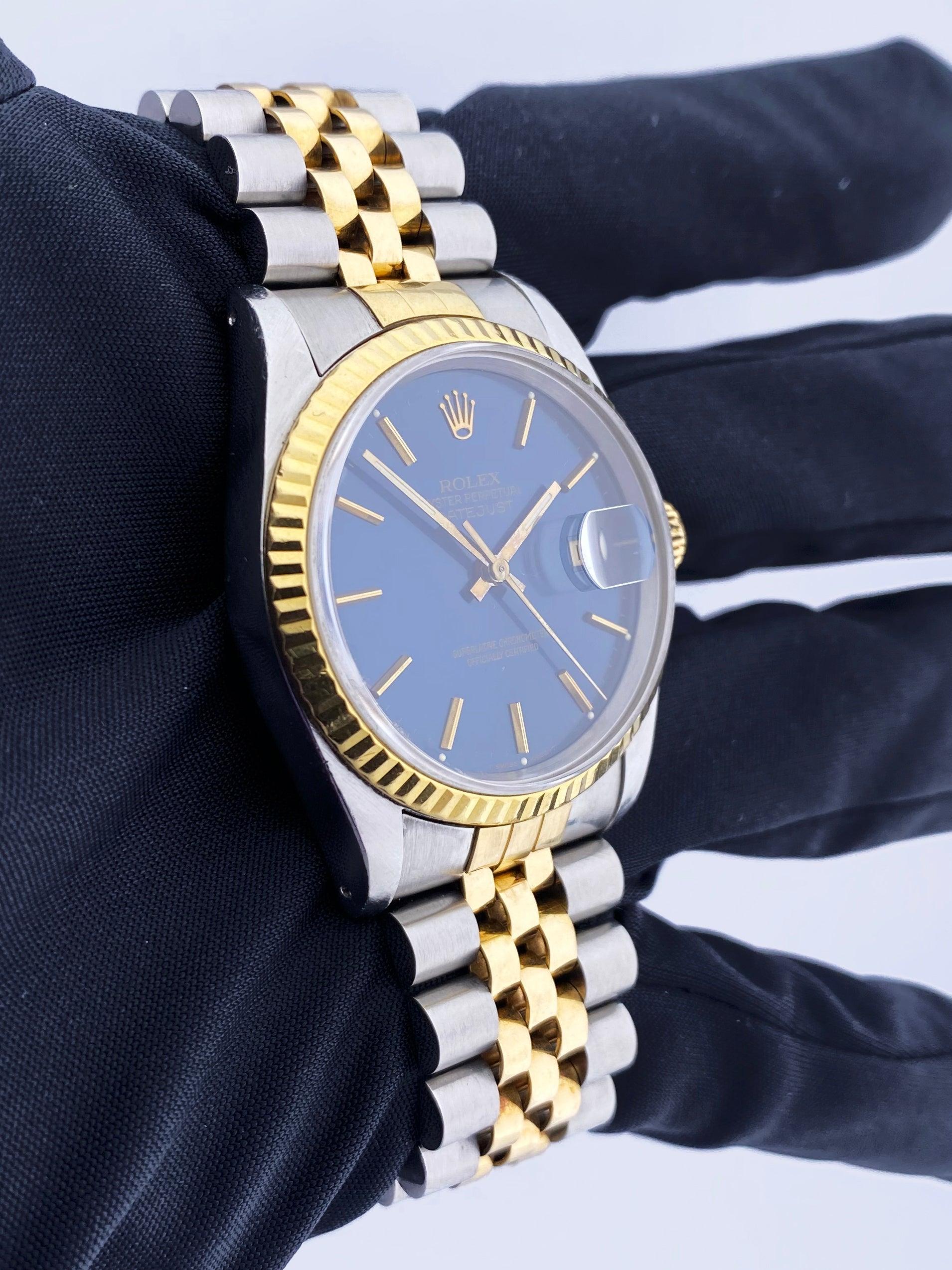 Men's Rolex Datejust 16233 Blue Dial Mens Watch Box & Papers