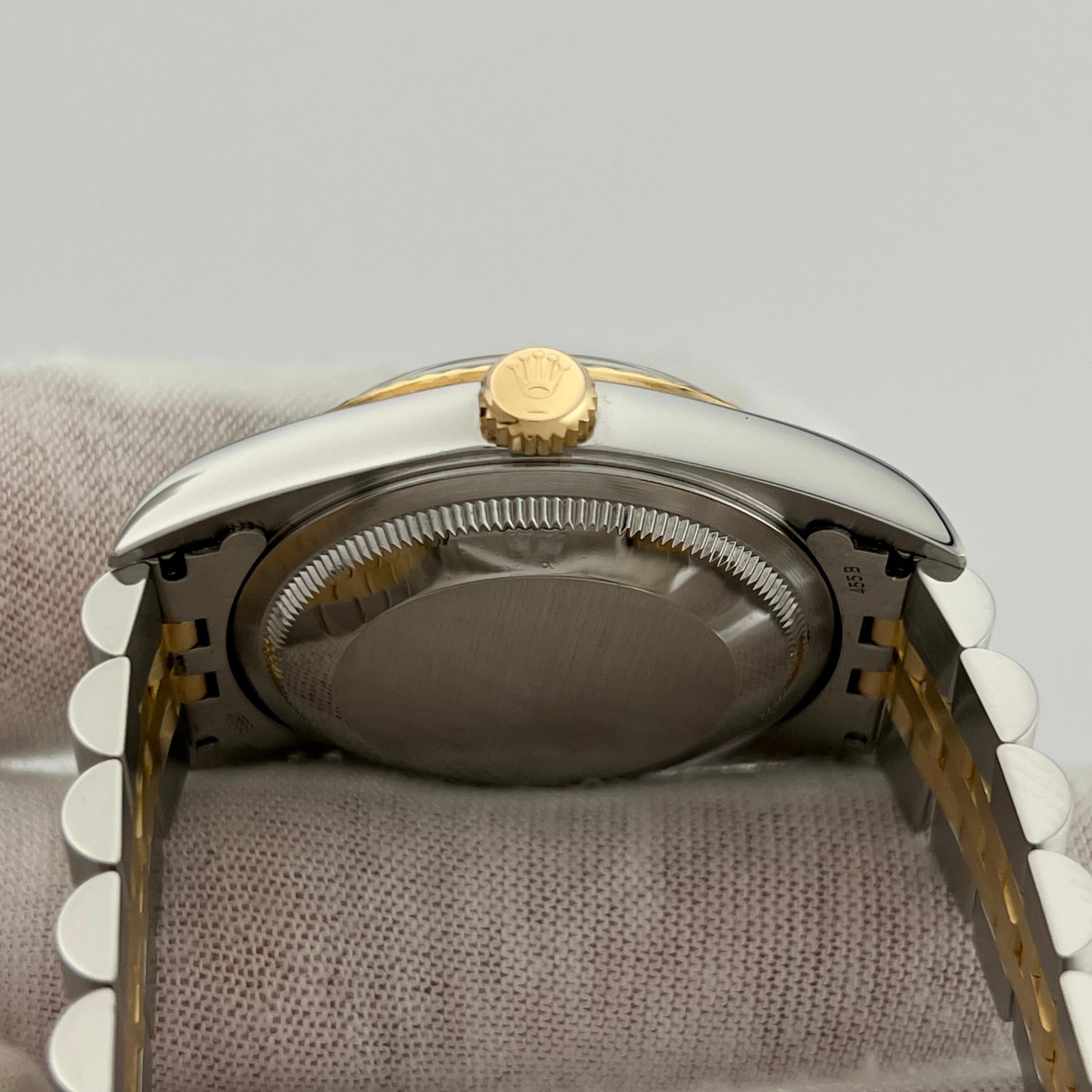 Women's or Men's Rolex Datejust 16233 Blue Vignette Diamond Dial 18k Gold Steel Box Papers 2004 For Sale