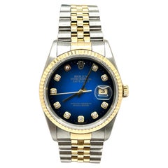 Rolex Datejust 16233 Blue Vignette Diamond Dial 18K Gold Steel Box Papers