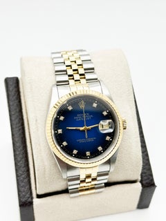 Rolex Datejust 16233 Blue Vignette Diamond Dial 18K Yellow Gold Steel 36mm