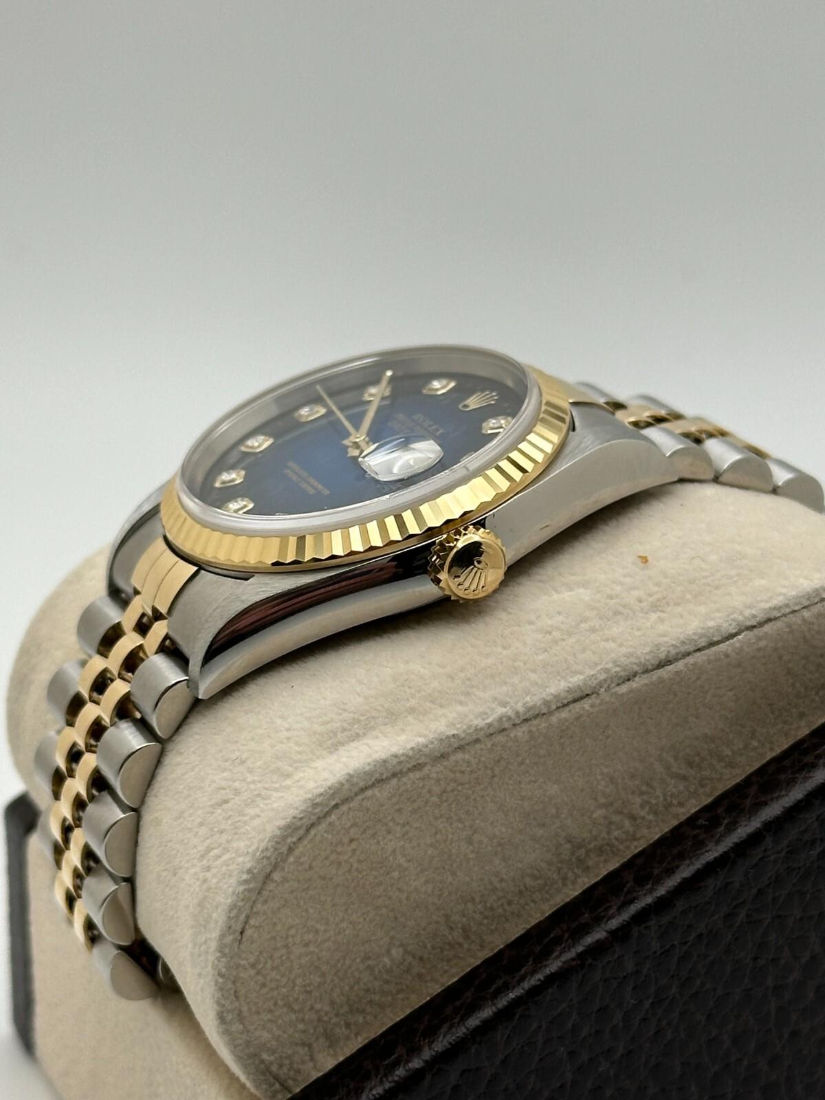 Rolex Datejust 16233 Quadrante Blu Vignette Diamante Oro Giallo 18K Acciaio Scatola Documenti in vendita 5