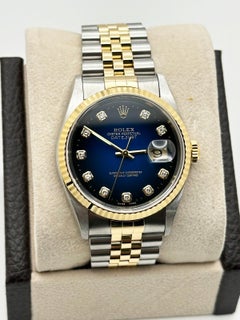 Rolex Datejust 16233 Quadrante Blu Vignette Diamante Oro Giallo 18K Acciaio Scatola Documenti