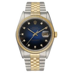 Rolex Datejust 16233 Blue Vignette Diamond Dial Men's Watch Box & Papers