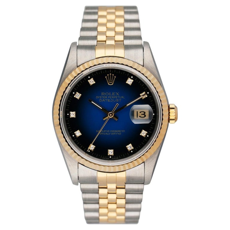 Rolex Datejust 16233 Blue Vignette Diamond Dial Mens Watch For Sale