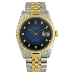 Vintage Rolex Datejust 16233 Blue Vignette Diamond Dial Watch Box Papers