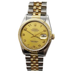 Rolex Datejust 16233 Champagner Arabisch Zifferblatt 18K Gelbgold Edelstahl Box Papiere