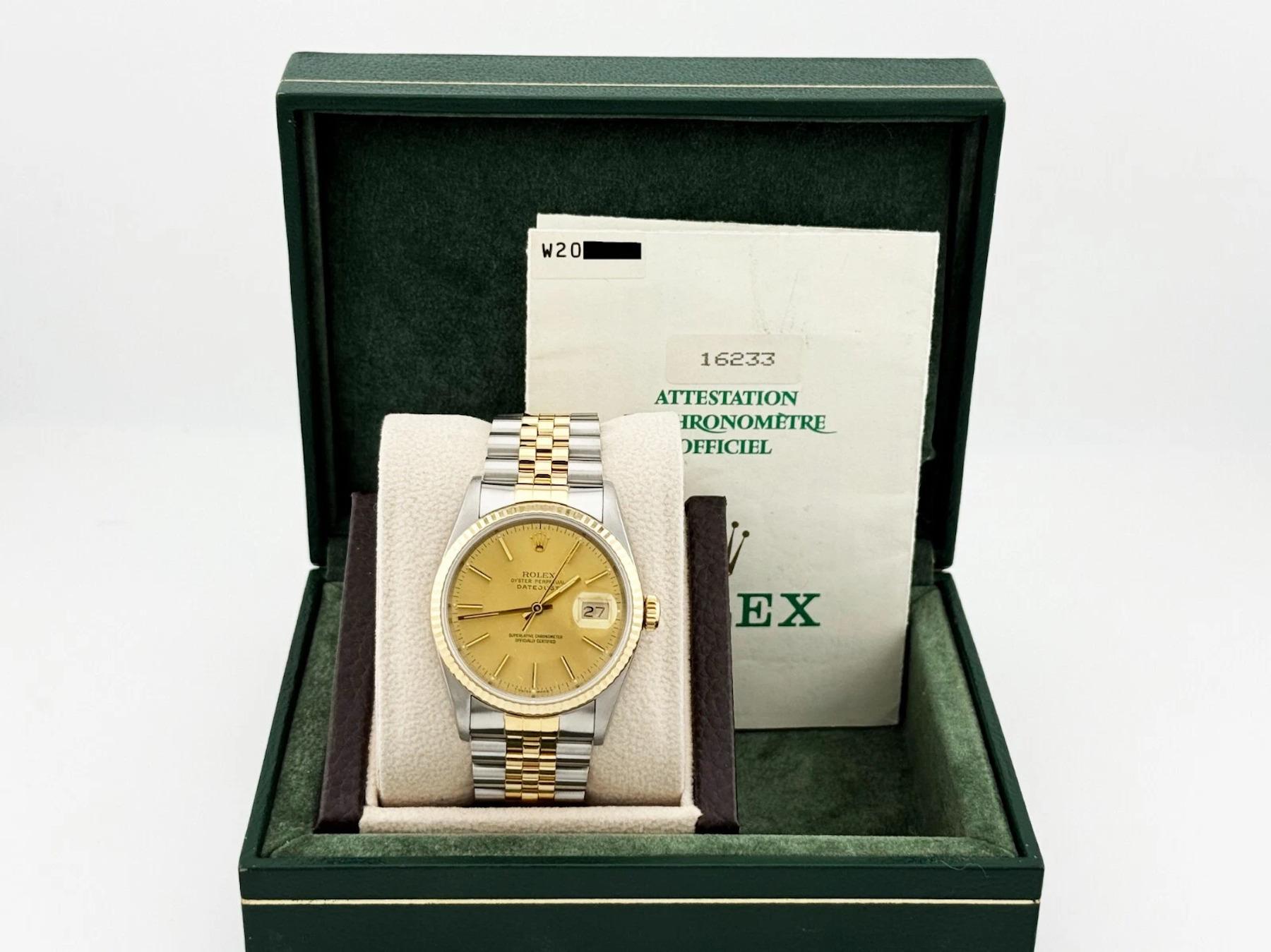 Rolex Datejust 16233 Champagne Dial 18K Yellow Gold Steel Box Paper 36mm 3