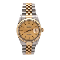 Rolex Datejust 16233 Champagne Dial Fluted Bezel On Jubilee Watch Full Set