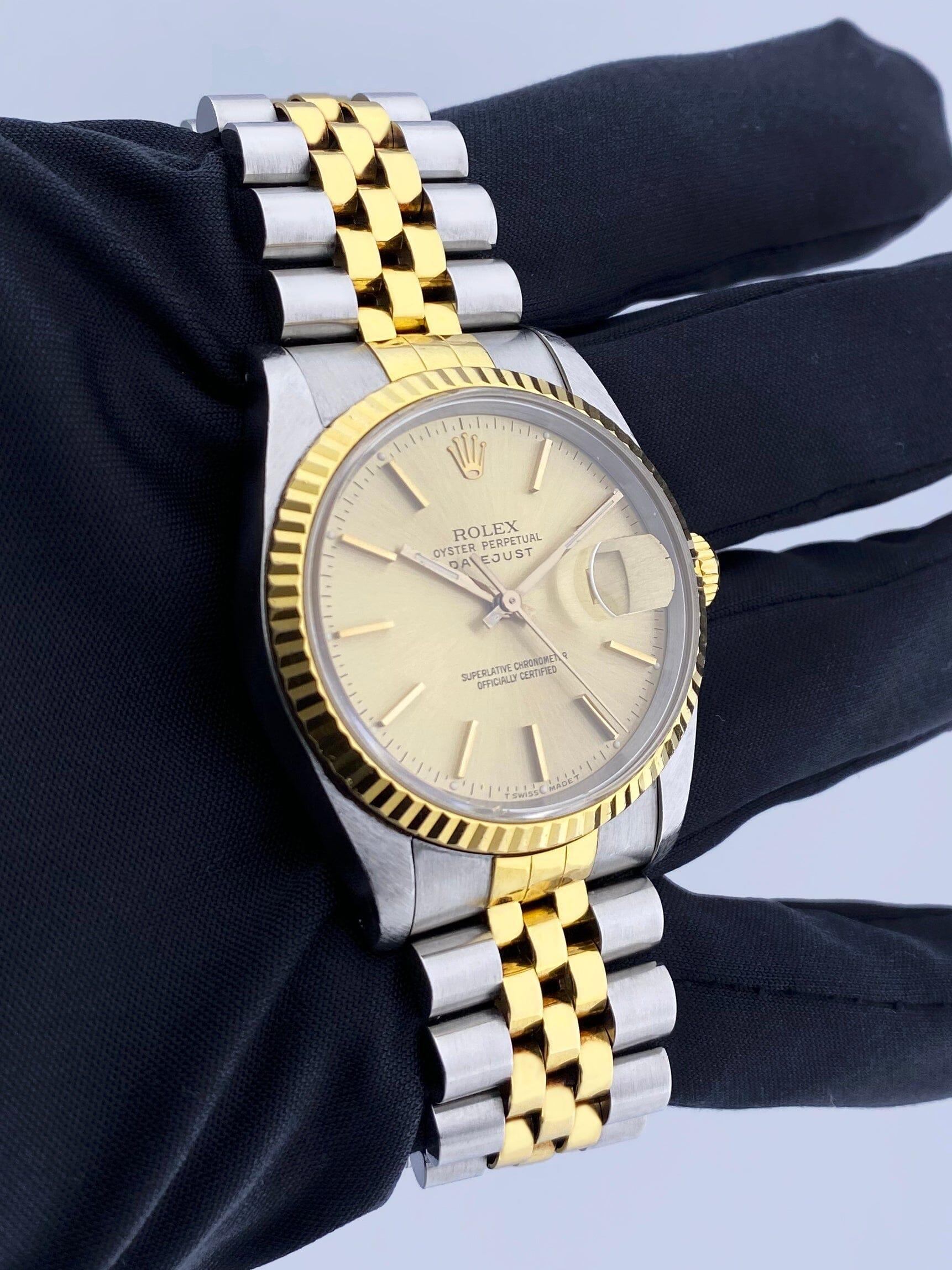 Rolex Datejust 16233 Quadrante Champagne Orologio Uomo Scatola Documenti In condizioni ottime in vendita a Great Neck, NY