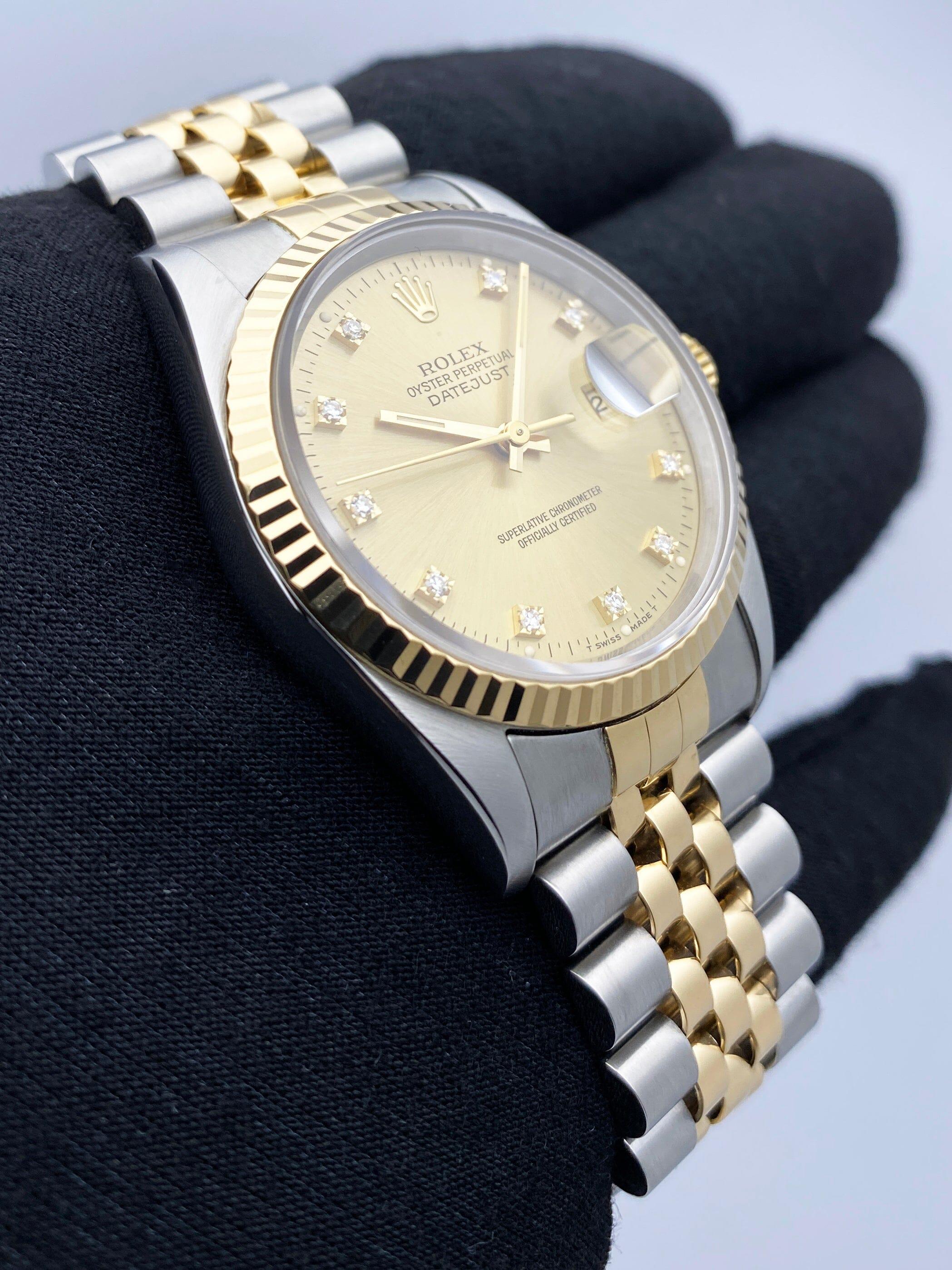 Rolex Datejust 16233 Champagne Dial Mens Watch Box Papers im Zustand „Hervorragend“ im Angebot in Great Neck, NY