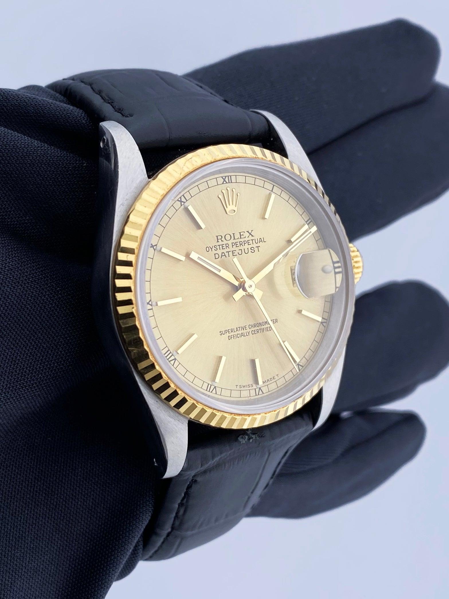 Rolex Datejust 16233 Champagne Dial Mens Watch In Excellent Condition In Great Neck, NY