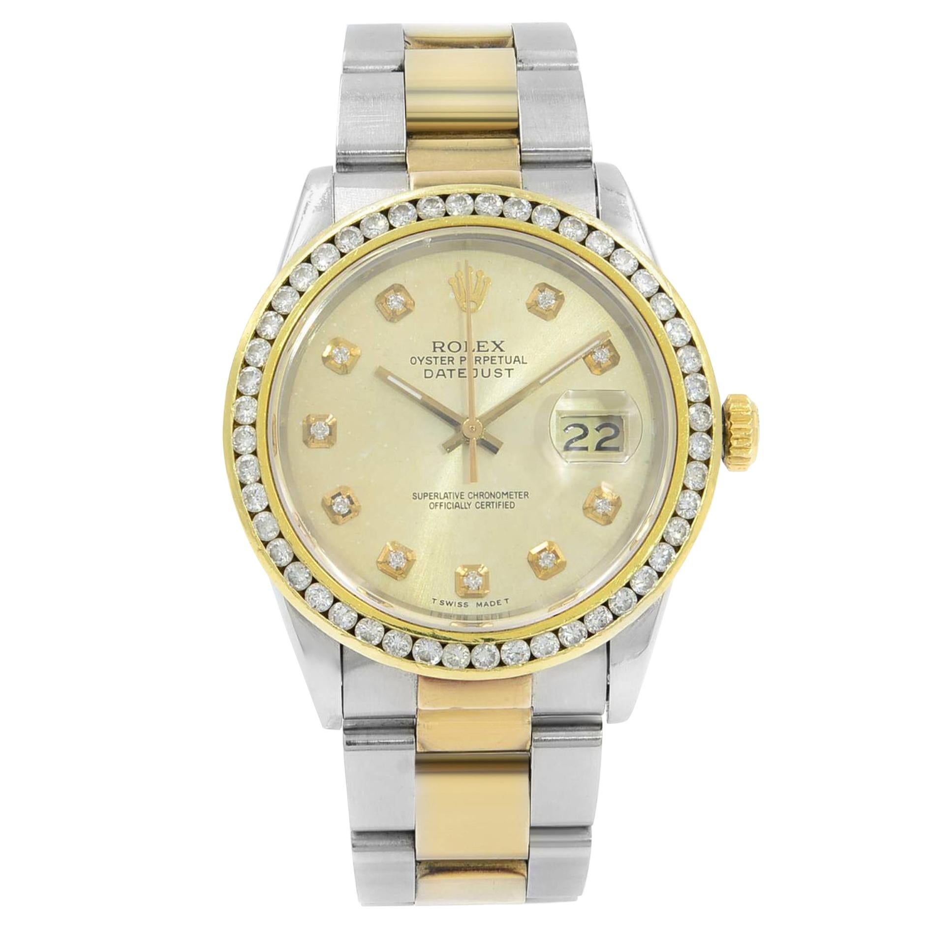 Rolex Datejust 16233 Champagne Dial Steel & 18K Yellow Gold Automatic Mens Watch