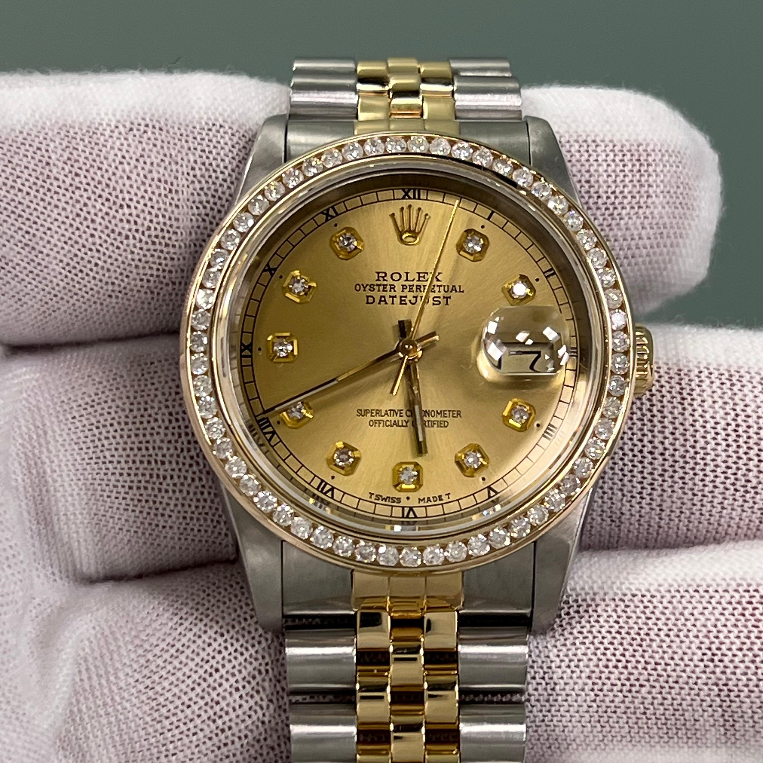 Rolex Datejust 16233 Champagne Diamond and Diamond Bezel 18K Yellow Gold Steel 7